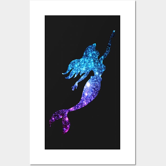 Teal and Purple Ombre Faux Glitter Mermaid Silhouette Wall Art by Felicity-K